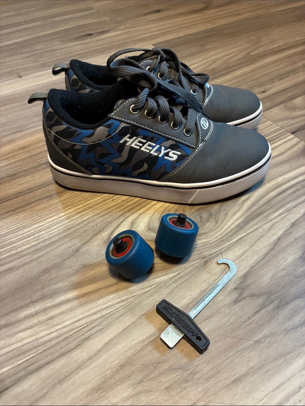 Heelys Kids Gray Sneakers with Blue Accent & Detachable Wheels